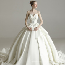 HQ156 Pleated Strapless Bridal Night Gown Fancy High Quality Wedding Dress Bridal Gown Puffy Satin Wedding Dress